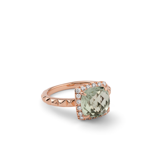 Oliver Heemeyer Charlie Green Amethyst Ring Fancy made of 18k rose gold.