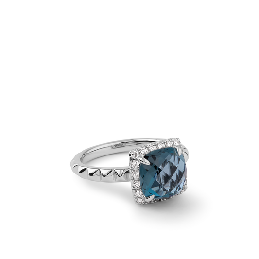 Oliver Heemeyer Charlie London Blue Topaz Ring Fancy made of 18k white gold.