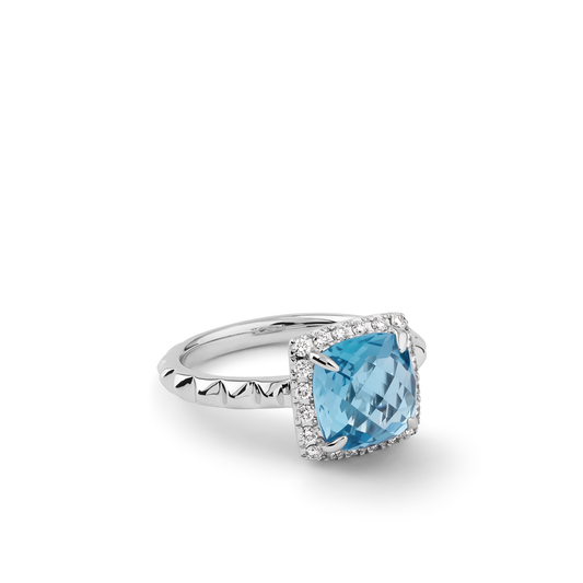 Oliver Heemeyer Charlie Swiss Blue Topaz Ring Fancy made of 18k white gold.