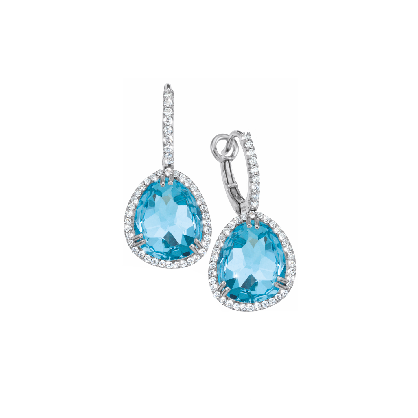 Oliver Heemeyer Cocktail Earrings Swiss Blue Topaz made of 18k white gold.