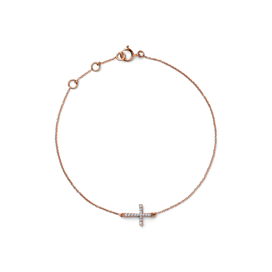 Oliver Heemeyer Diamond Cross Bracelet in 18k rose gold. Top view.