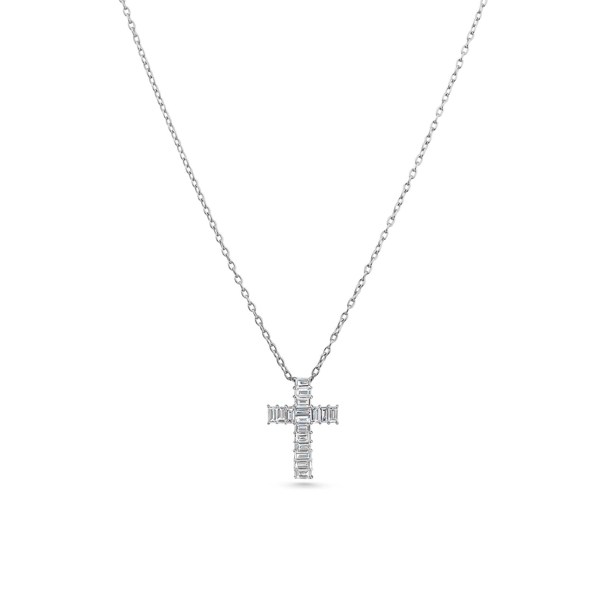 Oliver Heemeyer diamond cross pendant baguette cut fancy made of 18k white gold.