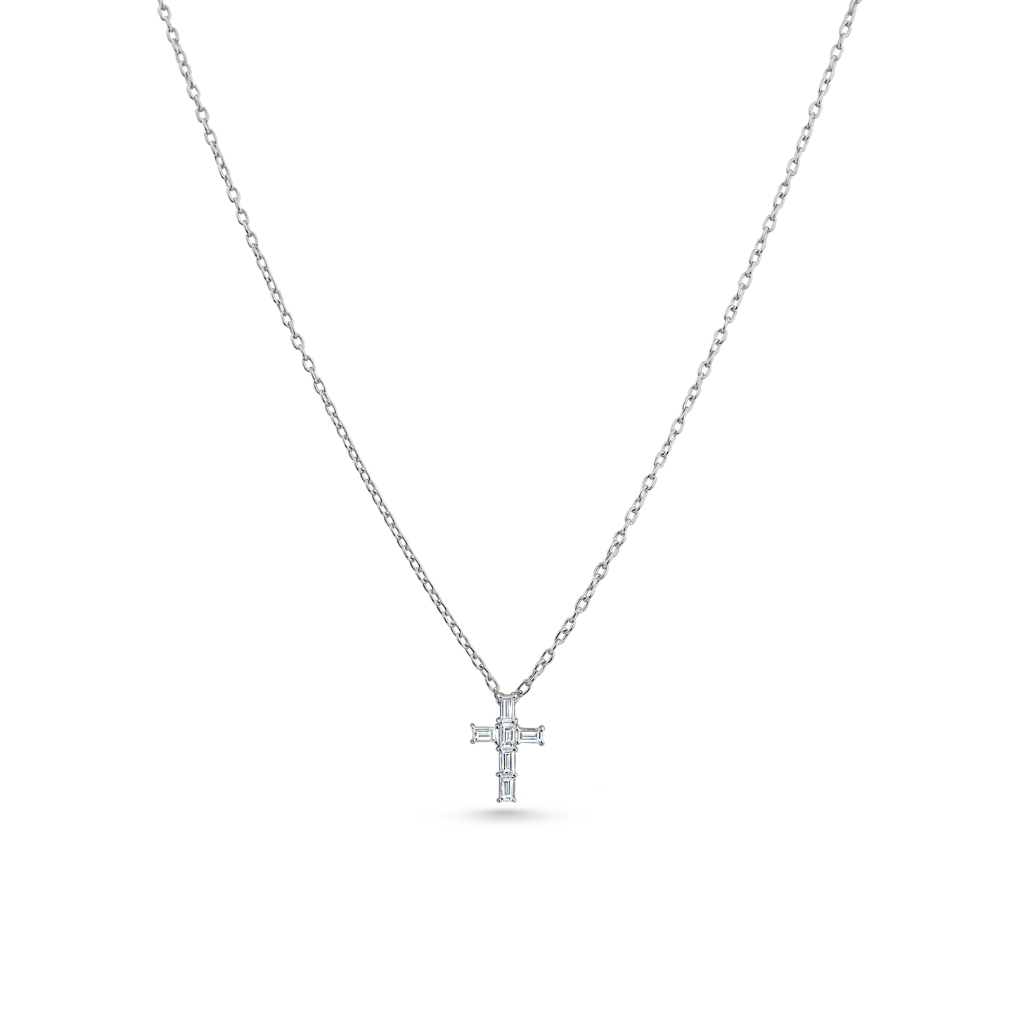 Oliver Heemeyer diamond cross pendant baguette cut made of 18k white gold.