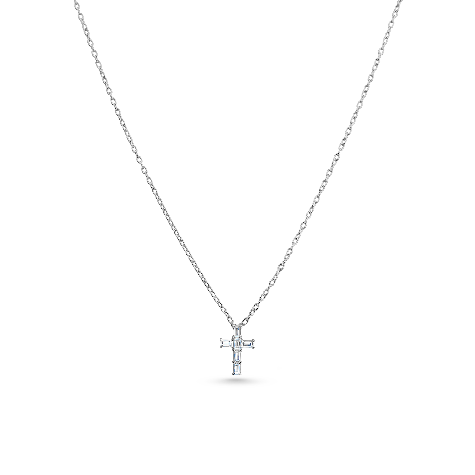 Oliver Heemeyer diamond cross pendant baguette cut made of 18k white gold.