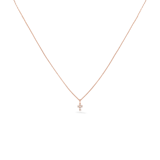 Oliver Heemeyer Diamond Mini Cross Necklace in 18k rose gold.