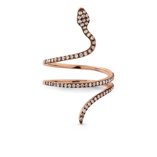 Oliver Heemeyer Snake drown diamond ring made of 18k rose gold.