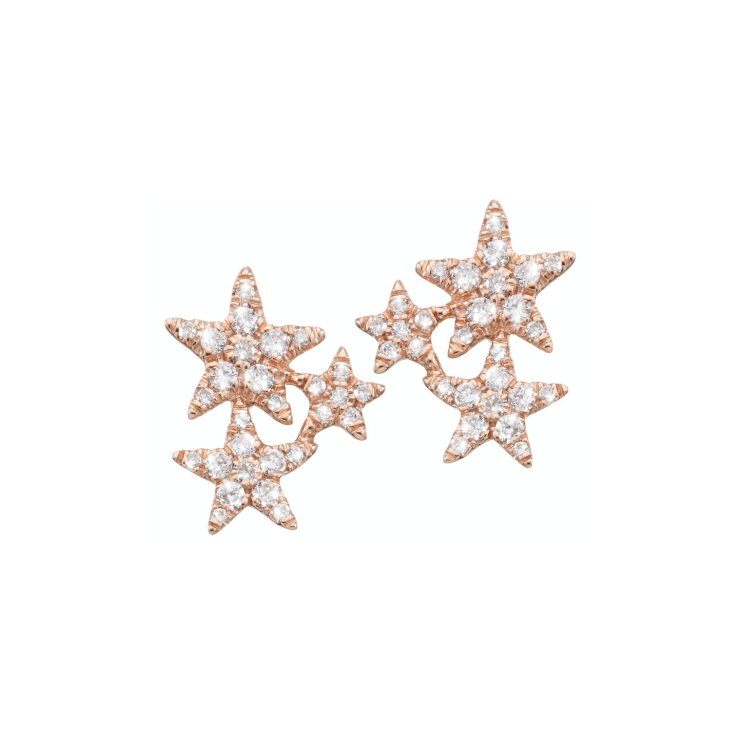 Designed in the form of sparkling stars and adorned with subtle diamonds. These adorable ear studs are carefully handcrafted and made of 18k rose gold.