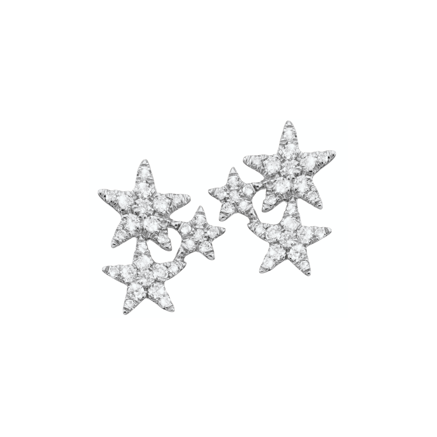 Designed in the form of sparkling stars and adorned with subtle diamonds. These adorable ear studs are carefully handcrafted and made of 18k white gold.